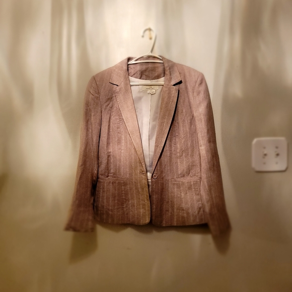 ID COLLECTION Linen Blazer, Size: 4, Color: Tan and striped cream. - Picture 1 of 5